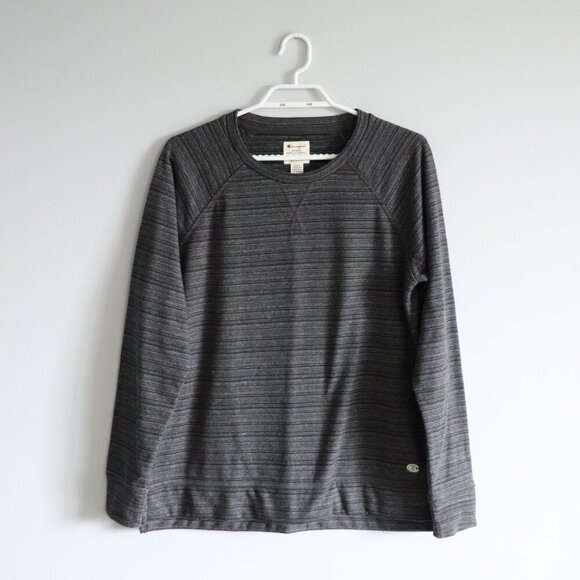 Vntg Champion Men's Sz M Grey Striped Crewneck Pullover Stretch Sweatshirt Top - Picture 1 of 13